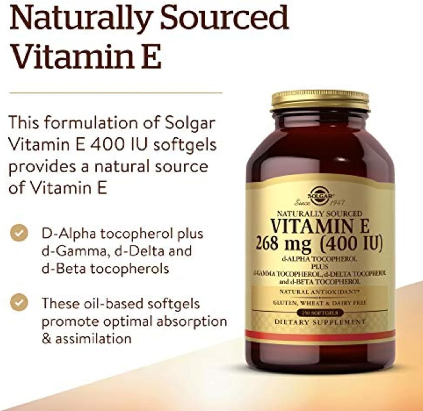 Solgar Vitamin E 268 mg ( 400 IU) Mixed 250 Softgel