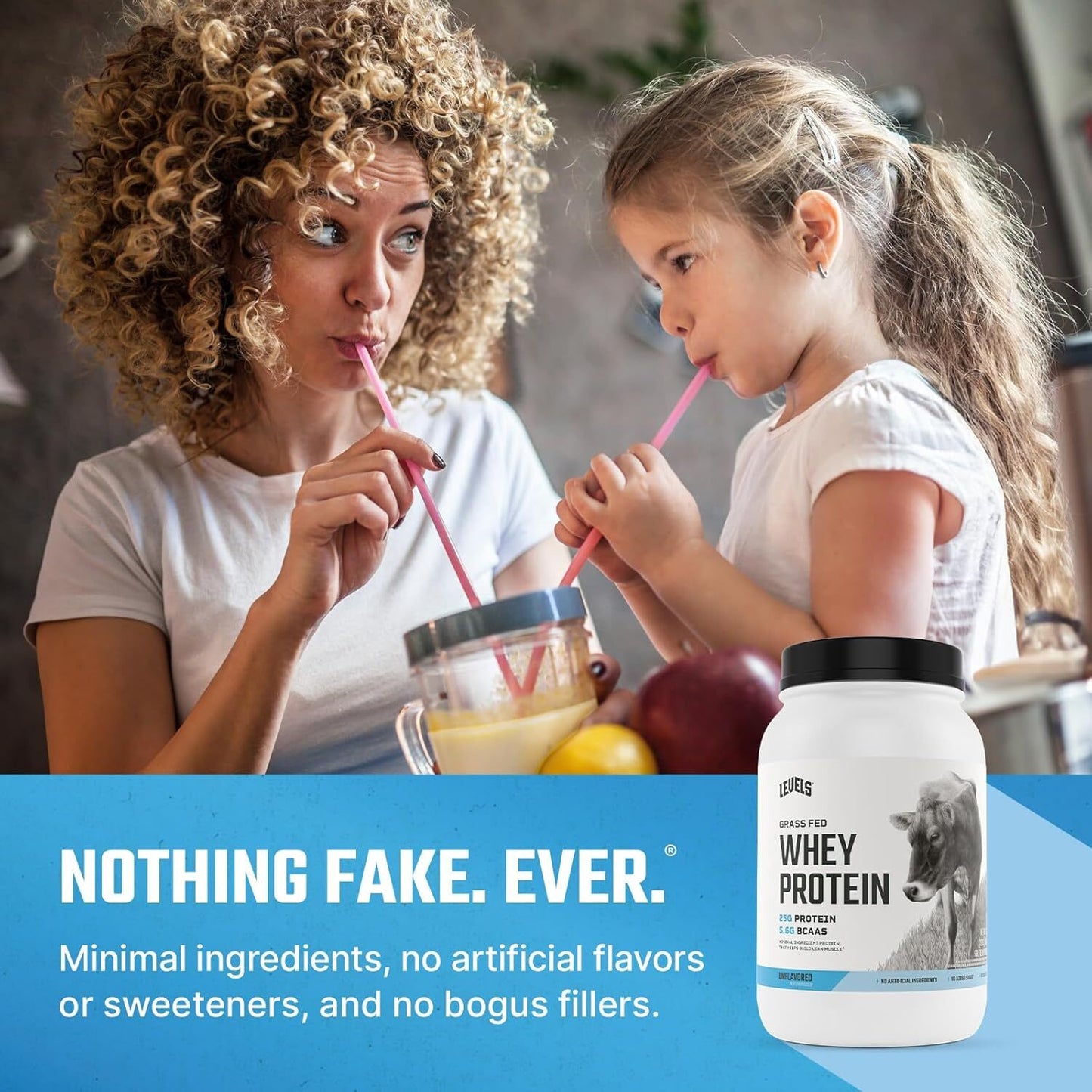 Levels Grass Fed Whey Protein, No Artificials, 25G of Protein, Unflavored, 2LB