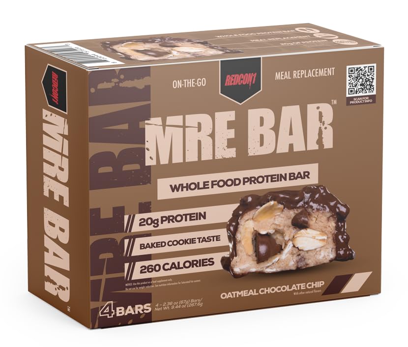 REDCON1 MRE Protein Bar, Blueberry Cobbler - Contains MCT Oil + 20g of Whole Food Protein - Easily Digestible, Macro Balanced Low Sugar Meal Replacement Bar (12 Bars)