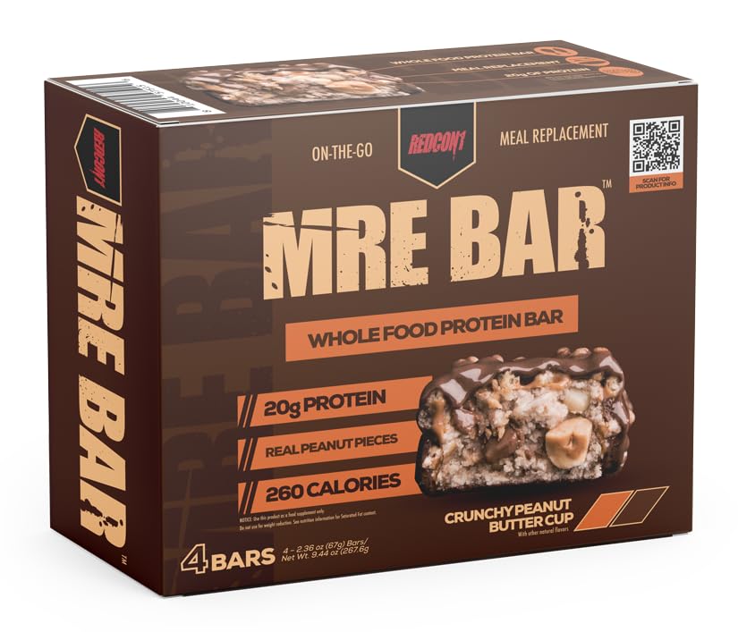 REDCON1 MRE Protein Bar, Blueberry Cobbler - Contains MCT Oil + 20g of Whole Food Protein - Easily Digestible, Macro Balanced Low Sugar Meal Replacement Bar (12 Bars)