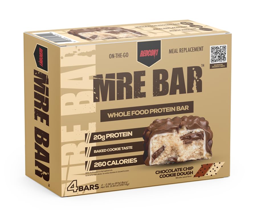 REDCON1 MRE Protein Bar, Blueberry Cobbler - Contains MCT Oil + 20g of Whole Food Protein - Easily Digestible, Macro Balanced Low Sugar Meal Replacement Bar (12 Bars)