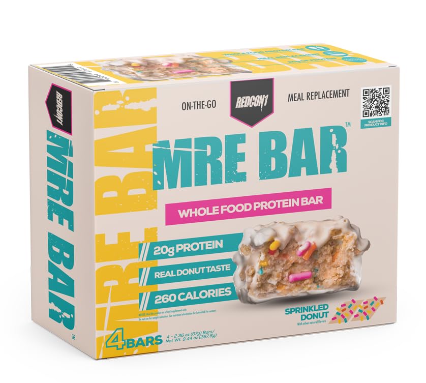 REDCON1 MRE Protein Bar, Blueberry Cobbler - Contains MCT Oil + 20g of Whole Food Protein - Easily Digestible, Macro Balanced Low Sugar Meal Replacement Bar (12 Bars)