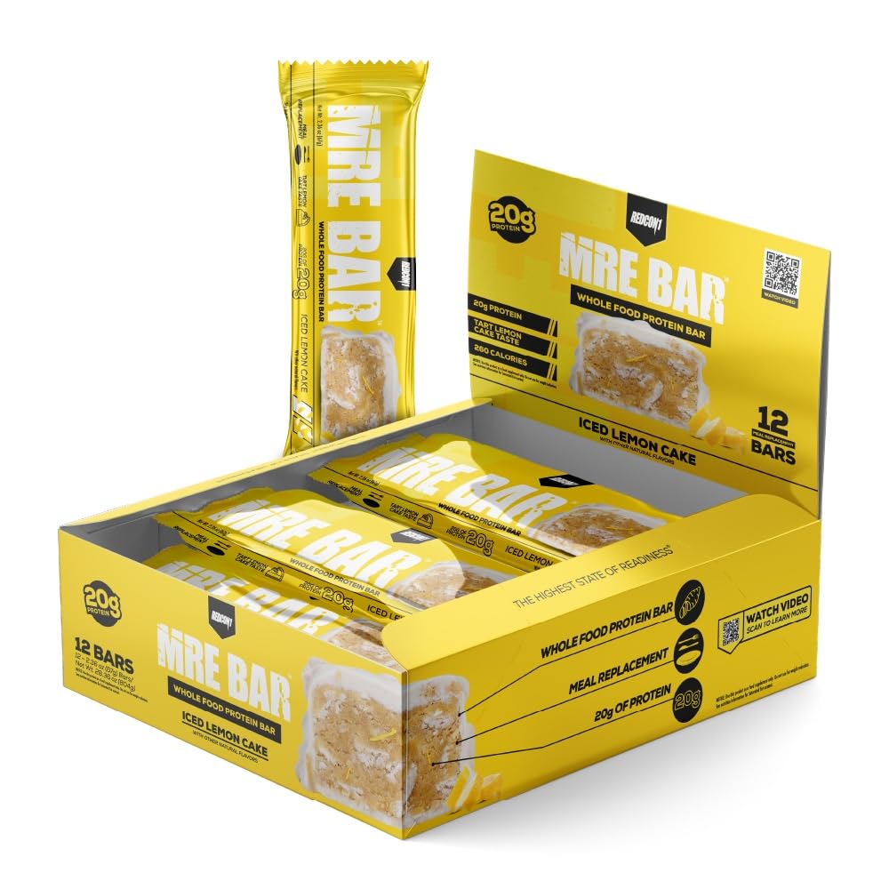 REDCON1 MRE Protein Bar, Blueberry Cobbler - Contains MCT Oil + 20g of Whole Food Protein - Easily Digestible, Macro Balanced Low Sugar Meal Replacement Bar (12 Bars)