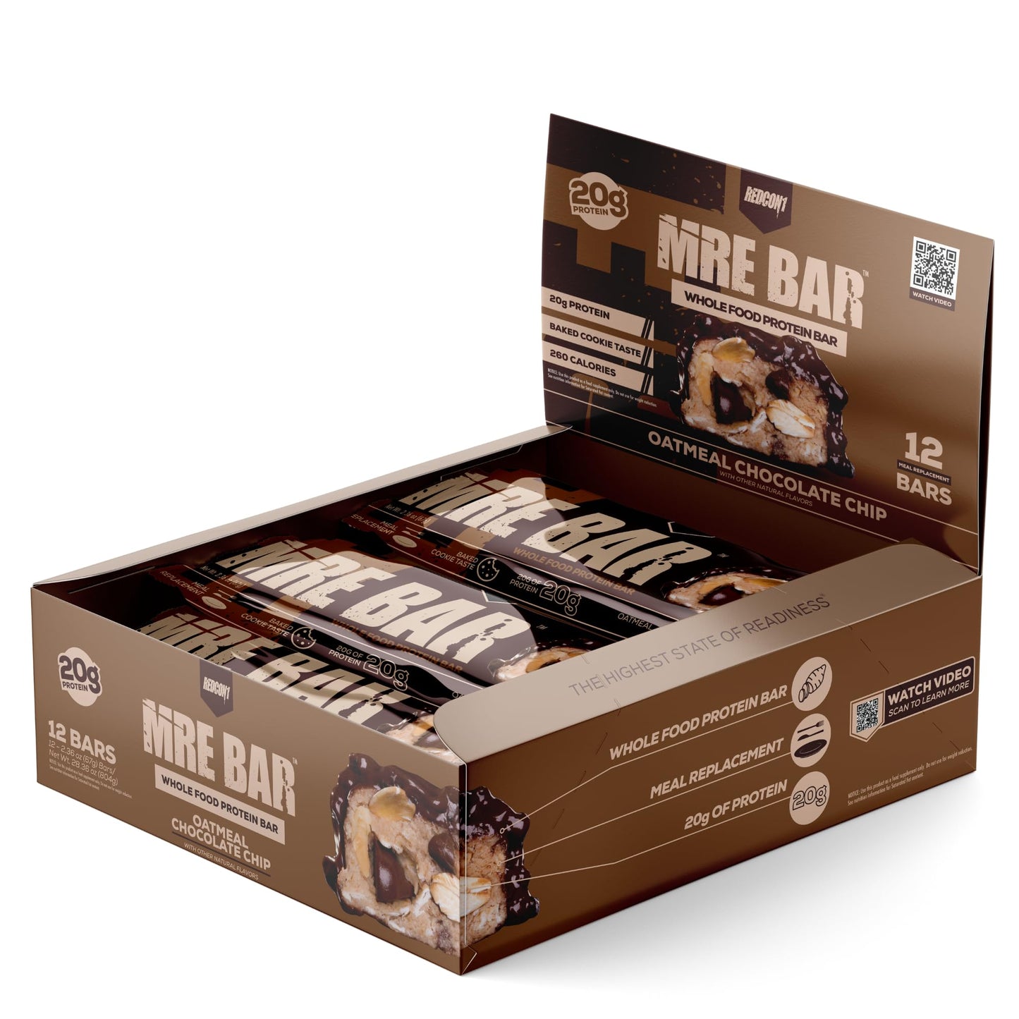 REDCON1 MRE Protein Bar, Blueberry Cobbler - Contains MCT Oil + 20g of Whole Food Protein - Easily Digestible, Macro Balanced Low Sugar Meal Replacement Bar (12 Bars)