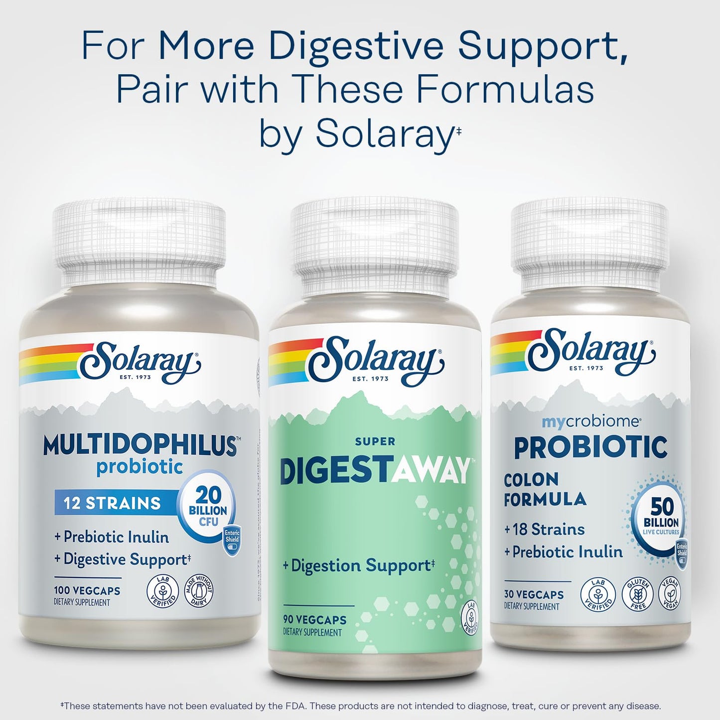 SOLARAY Super Digestaway Digestive Enzymes - Pancreatin, Papain, Ginger, Pepsin, Betaine HCl, Aloe Vera, and More - Digestion & Nutrient Absorption Support - Lab Verified - 180 VegCaps