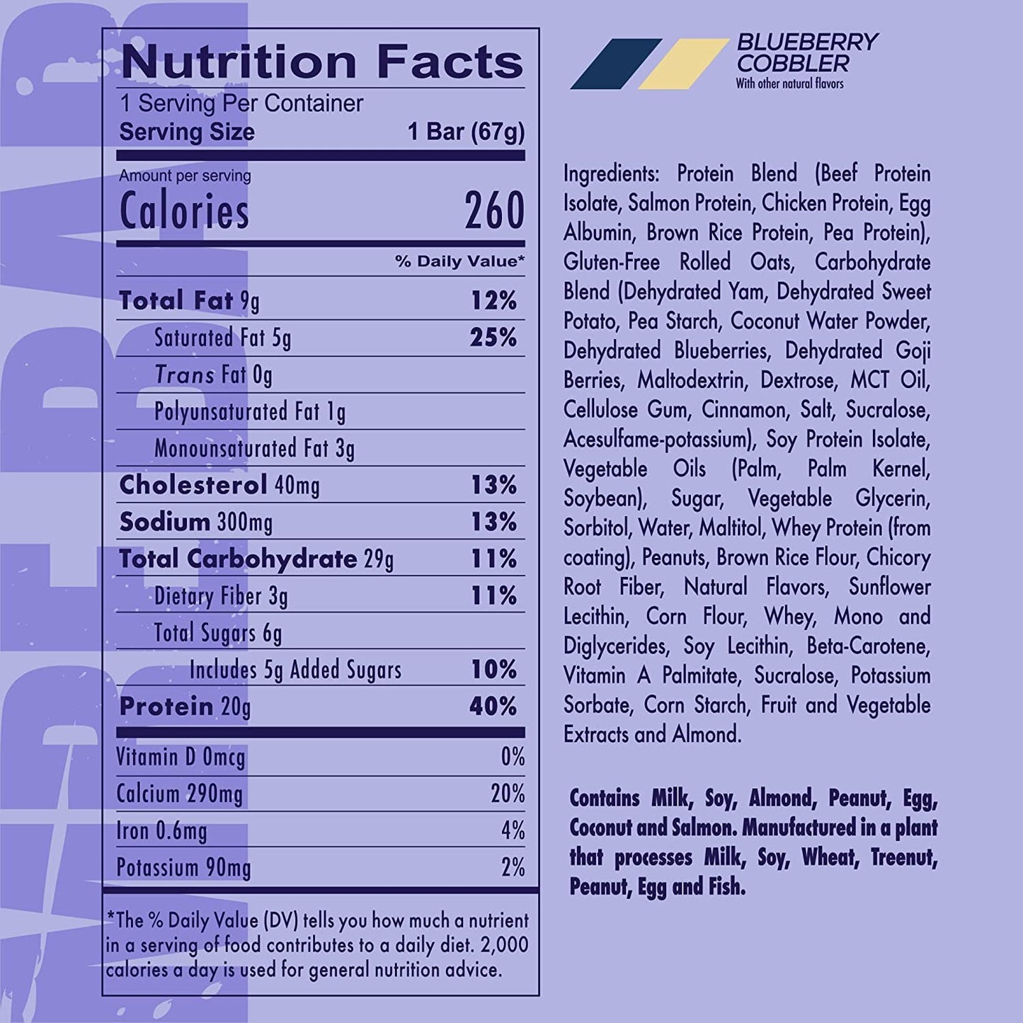 REDCON1 MRE Protein Bar, Blueberry Cobbler - Contains MCT Oil + 20g of Whole Food Protein - Easily Digestible, Macro Balanced Low Sugar Meal Replacement Bar (12 Bars)