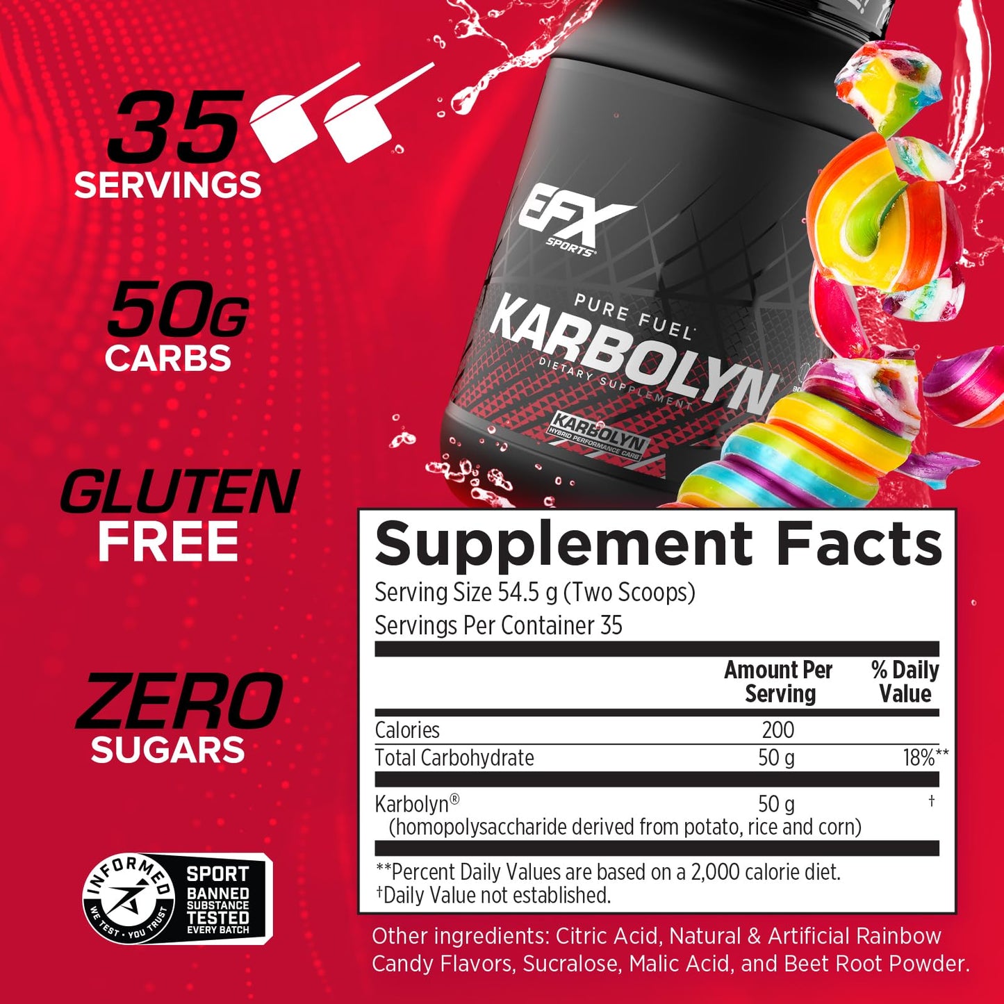 EFX Sports Karbolyn Fuel | Fast-Absorbing Carbohydrate Powder | Carb Load, Sustained Energy, Quick Recovery | Stimulant Free | 39 Servings (Neutral)