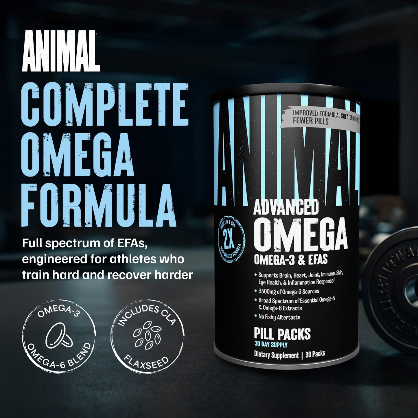 Animal Advanced Omega Essential Fatty Acids - High Potency 3500mg Omega 3 & Omega 6 Supplement with EPA, DHA, ALA, CLA, GLA for Heart, Brain, Joint, Skin, Eye, Metabolism, Immune Health - 30 Day Pack