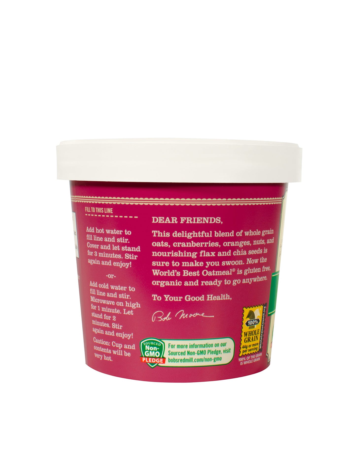 Bob's Red Mill Organic Oat Cup, Fruit & Seed, 1 cup (Pack of 12)- Non GMO, Whole Grain, Kosher