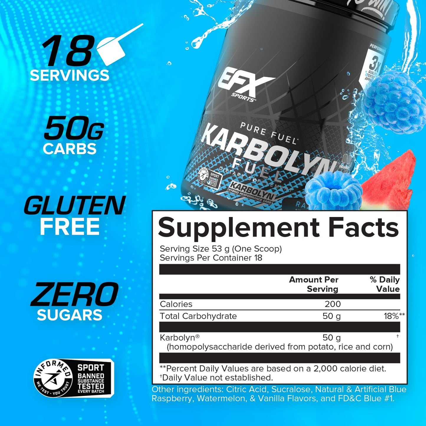 EFX Sports Karbolyn Fuel | Fast-Absorbing Carbohydrate Powder | Carb Load, Sustained Energy, Quick Recovery | Stimulant Free | 39 Servings (Neutral)