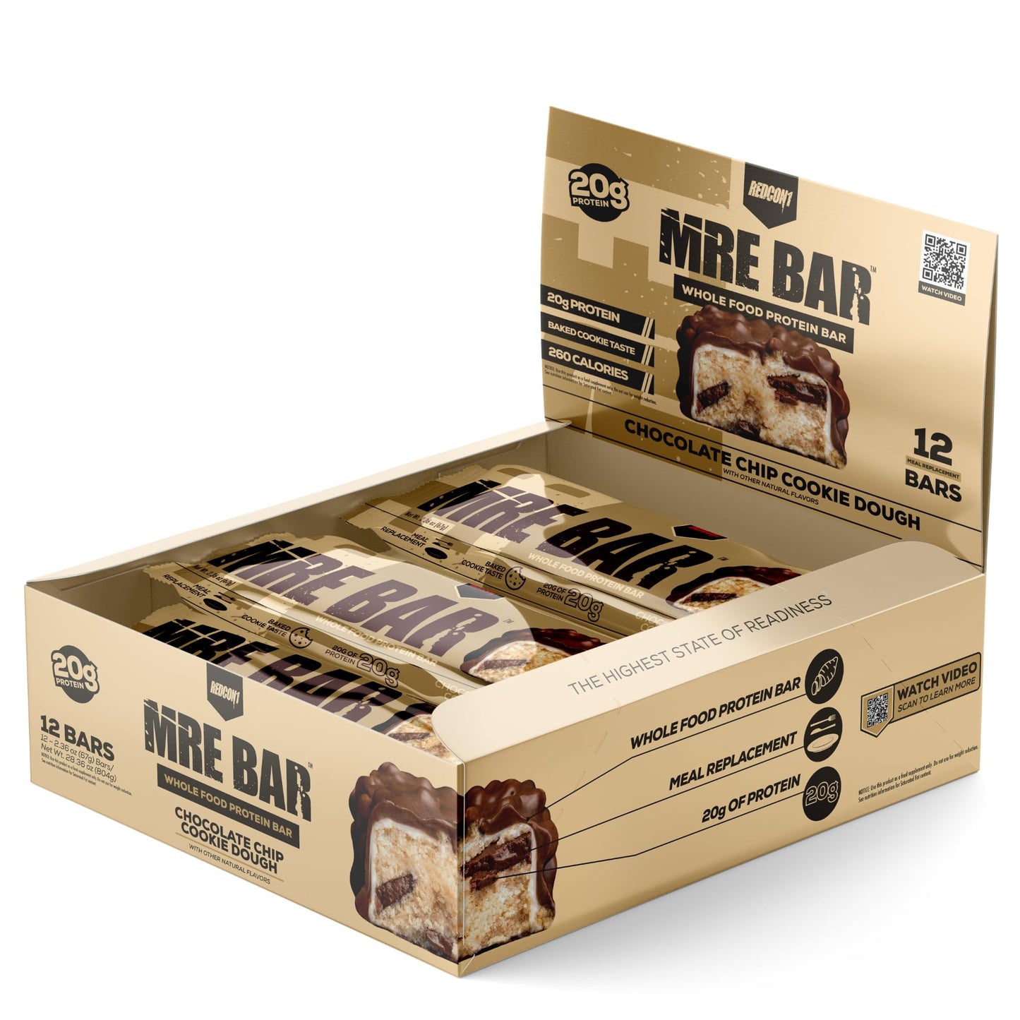 REDCON1 MRE Protein Bar, Blueberry Cobbler - Contains MCT Oil + 20g of Whole Food Protein - Easily Digestible, Macro Balanced Low Sugar Meal Replacement Bar (12 Bars)