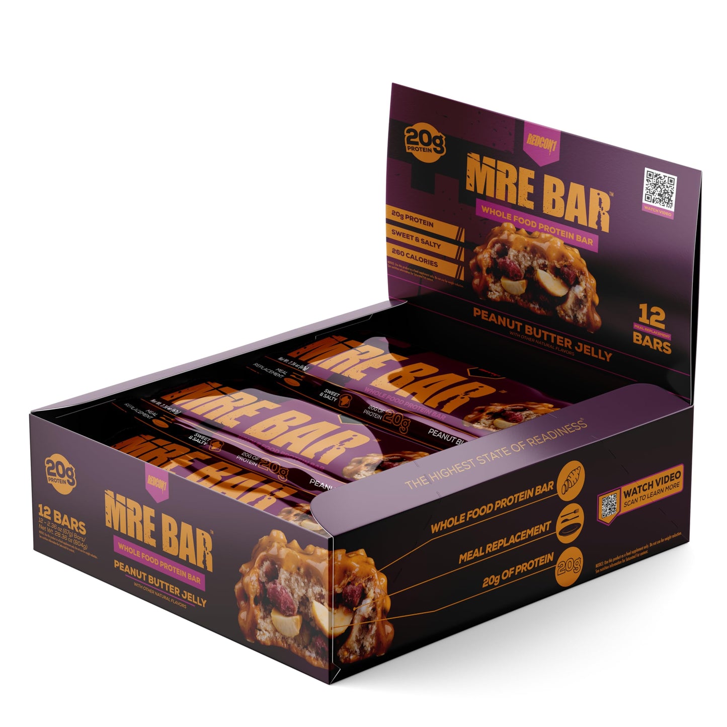 REDCON1 MRE Protein Bar, Blueberry Cobbler - Contains MCT Oil + 20g of Whole Food Protein - Easily Digestible, Macro Balanced Low Sugar Meal Replacement Bar (12 Bars)