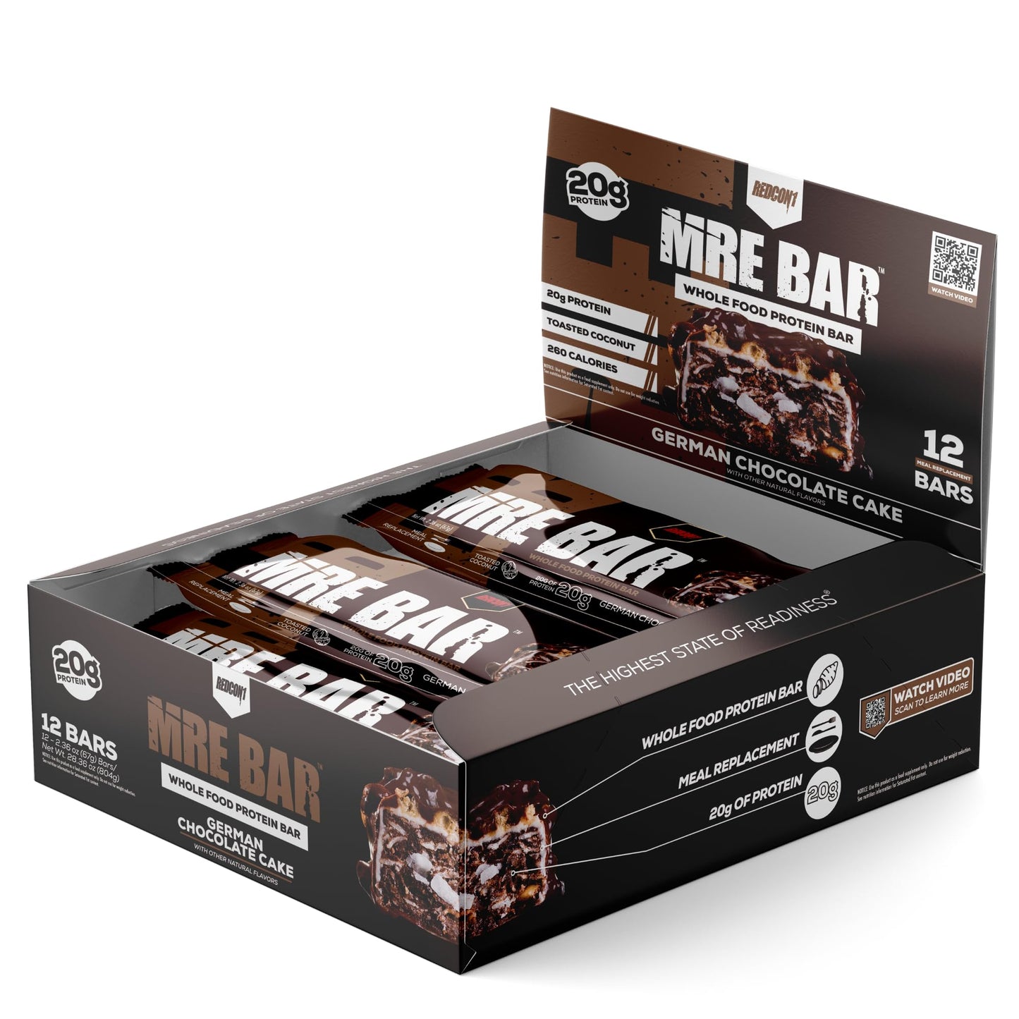 REDCON1 MRE Protein Bar, Blueberry Cobbler - Contains MCT Oil + 20g of Whole Food Protein - Easily Digestible, Macro Balanced Low Sugar Meal Replacement Bar (12 Bars)