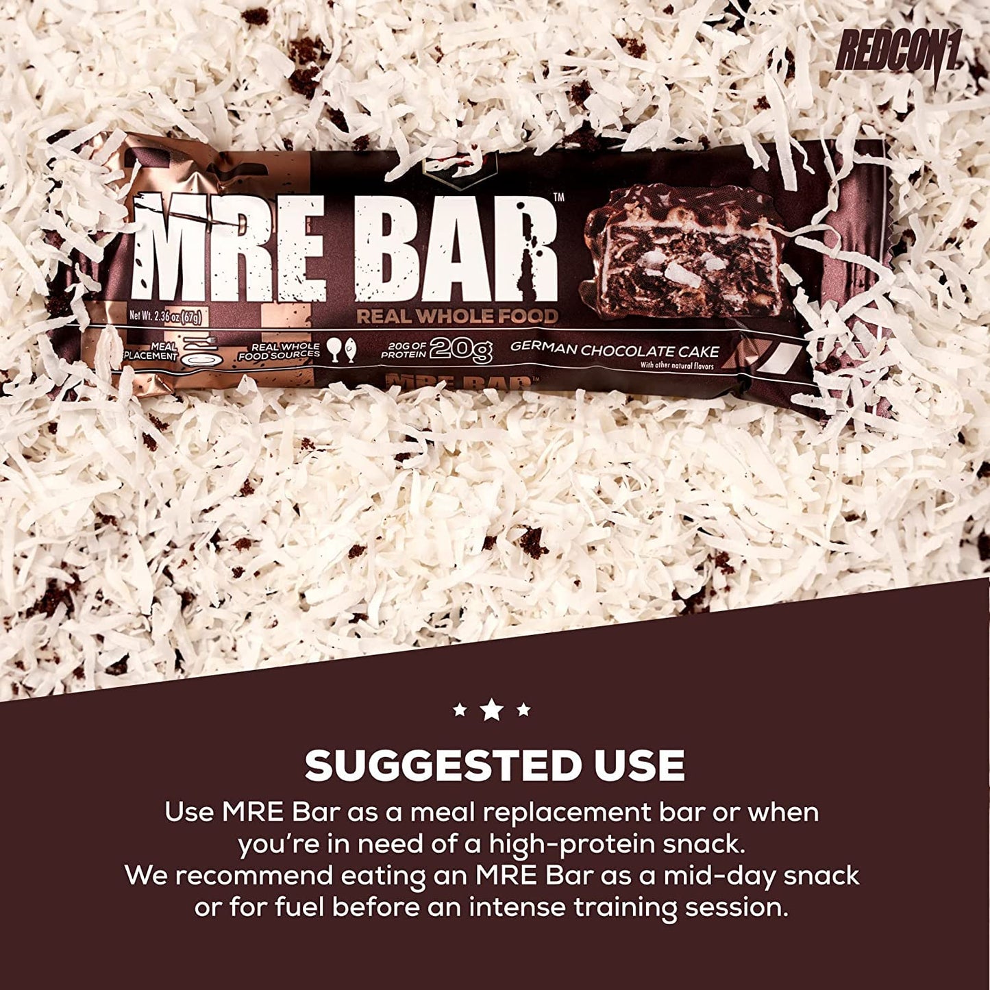 REDCON1 MRE Protein Bar, Blueberry Cobbler - Contains MCT Oil + 20g of Whole Food Protein - Easily Digestible, Macro Balanced Low Sugar Meal Replacement Bar (12 Bars)