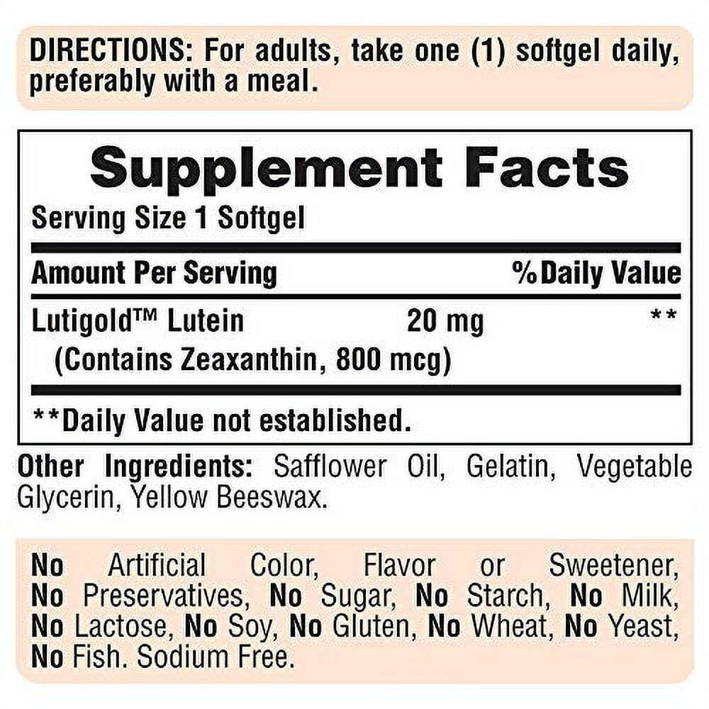 Puritan's Pride 20mg Lutein with Zeaxanthin-120 Softgels