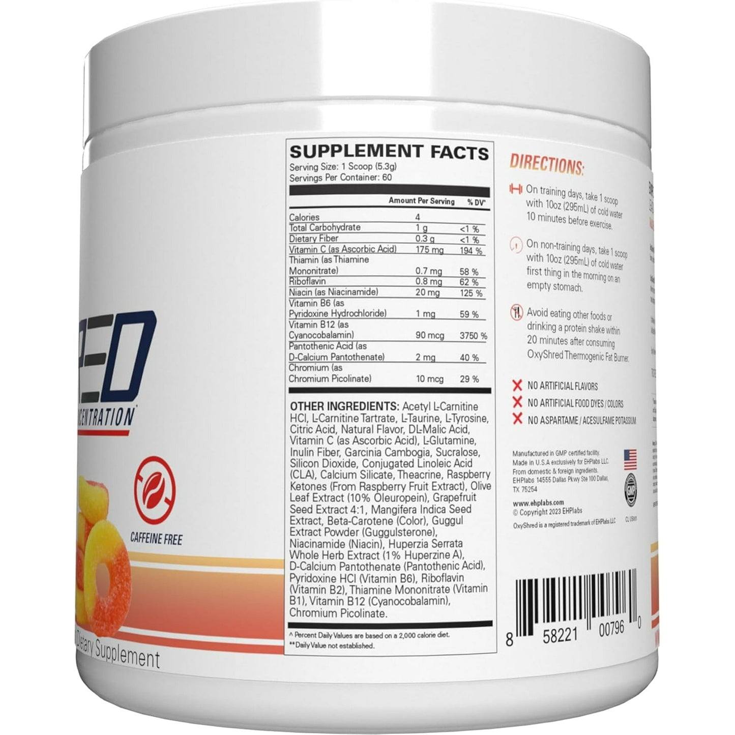 EHPlabs OxyShred Energy Booster, Pre-Workout, Mood Booster - Peach, 60 Servings