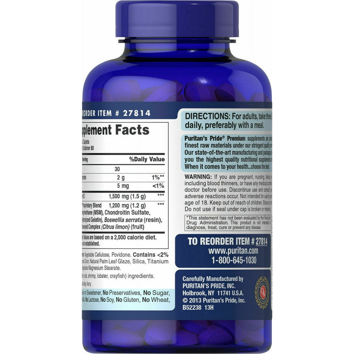 Combinations Puritans 27814 Glucosamine Chondroitin and MSM Joint Soother - 240