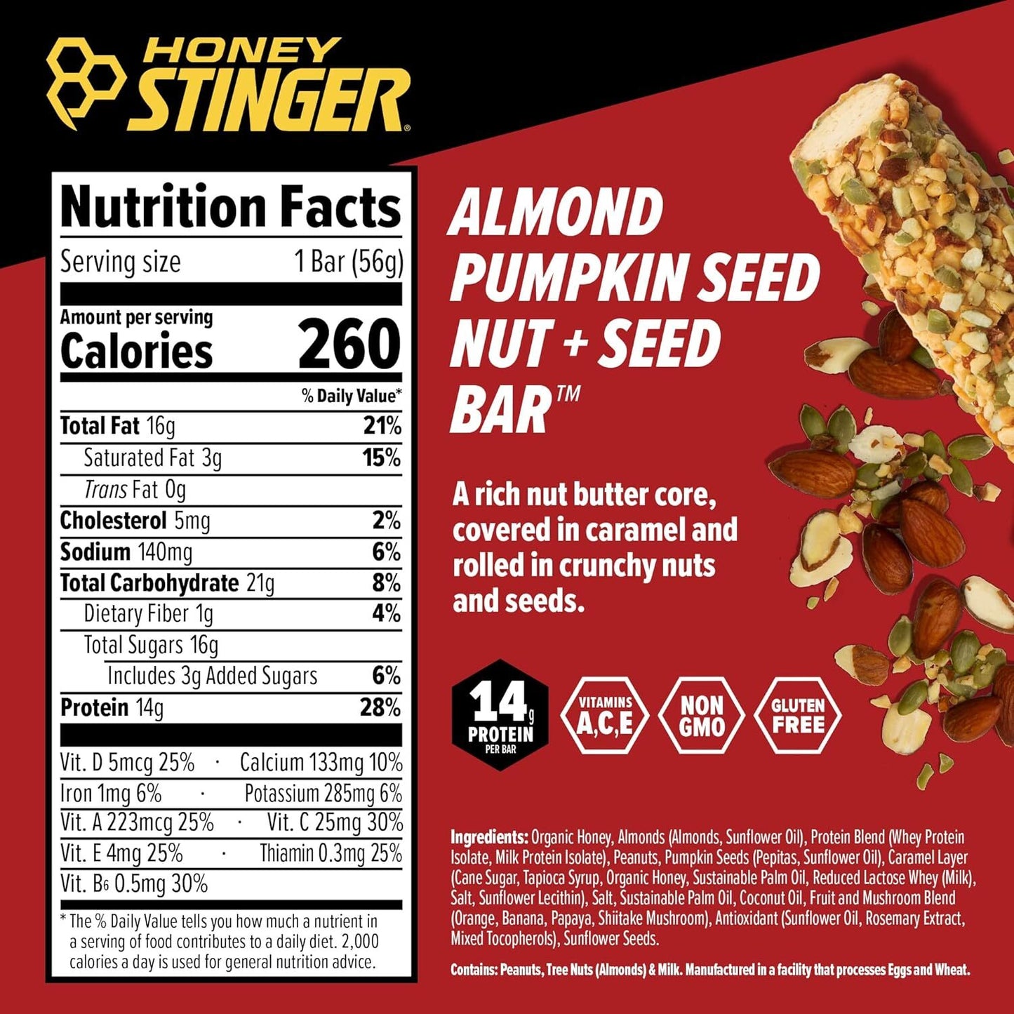 Honey Stinger Nut and Seed Bar - Almond/Pumpkin, Box of 12