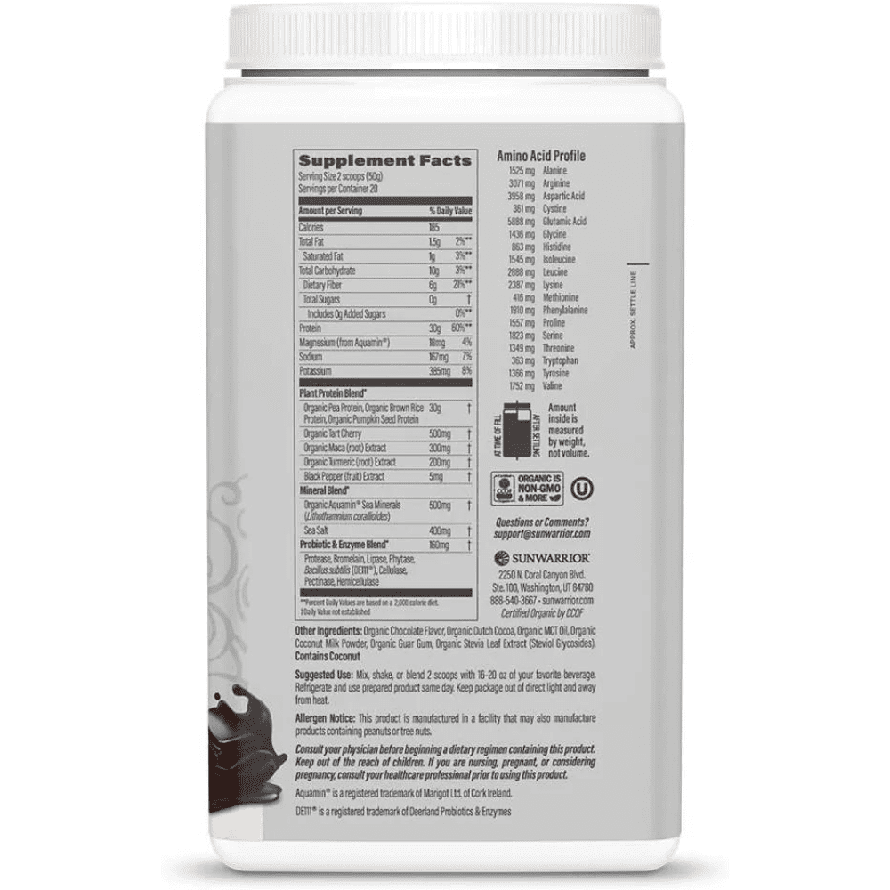 Sunwarrior Pre & Post Workout Active Protein Vegan - Chocolate Protein, 2.2 lbs