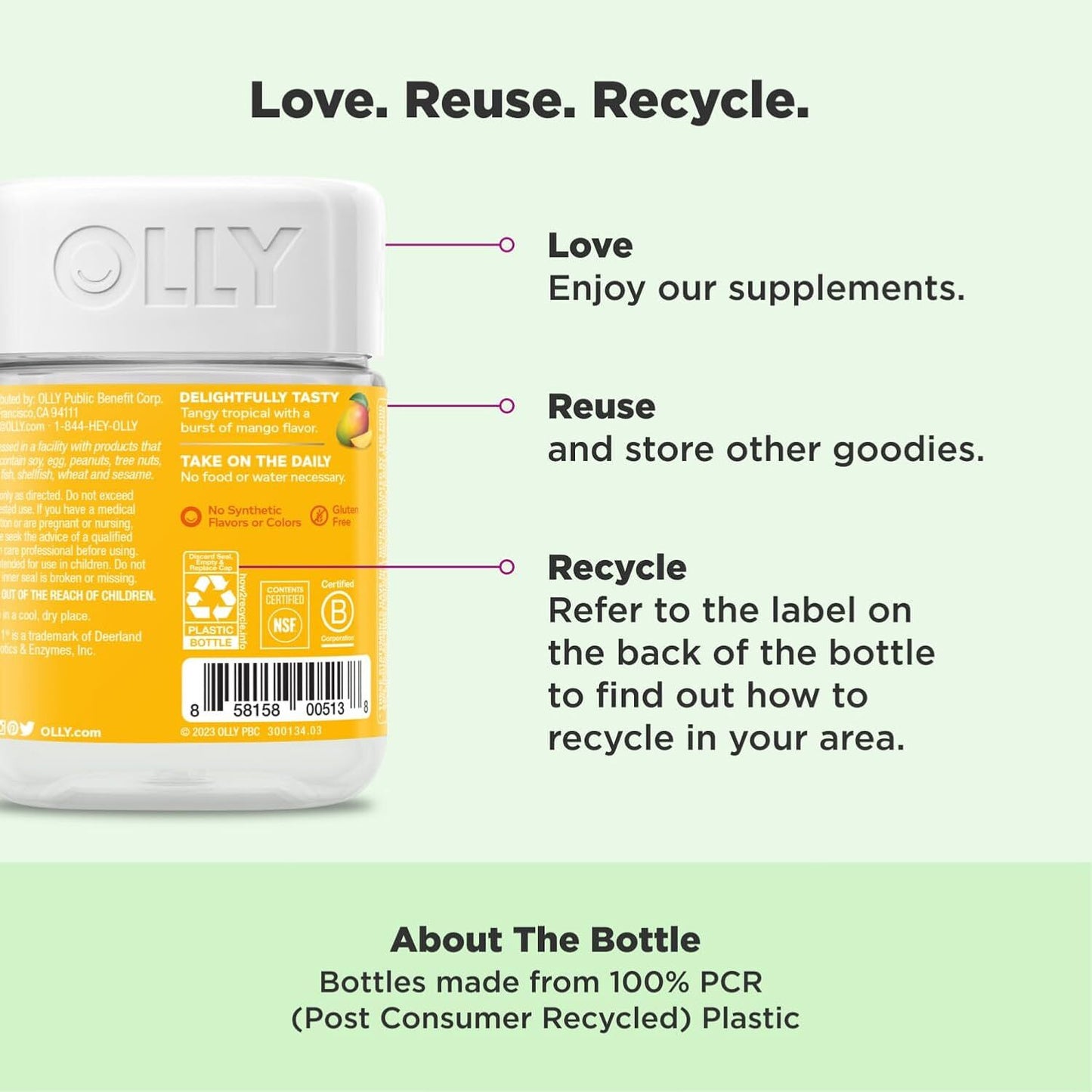 OLLY Probiotic Gummy Immune & Digestive - Gut Health Mango 80 Ct - Pack of 5