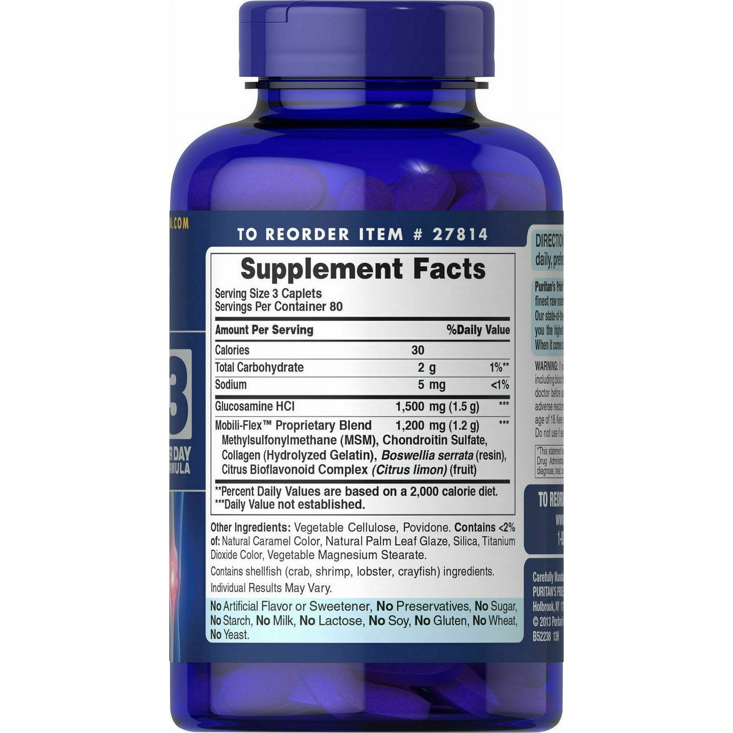 Combinations Puritans 27814 Glucosamine Chondroitin and MSM Joint Soother - 240