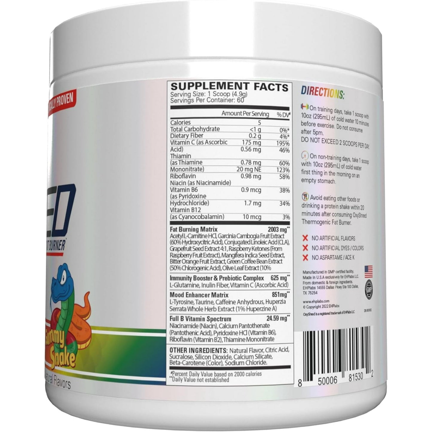 EHP Labs OxyShred Thermogenic Fat Burner Gummy Snake 60 Servings 292g