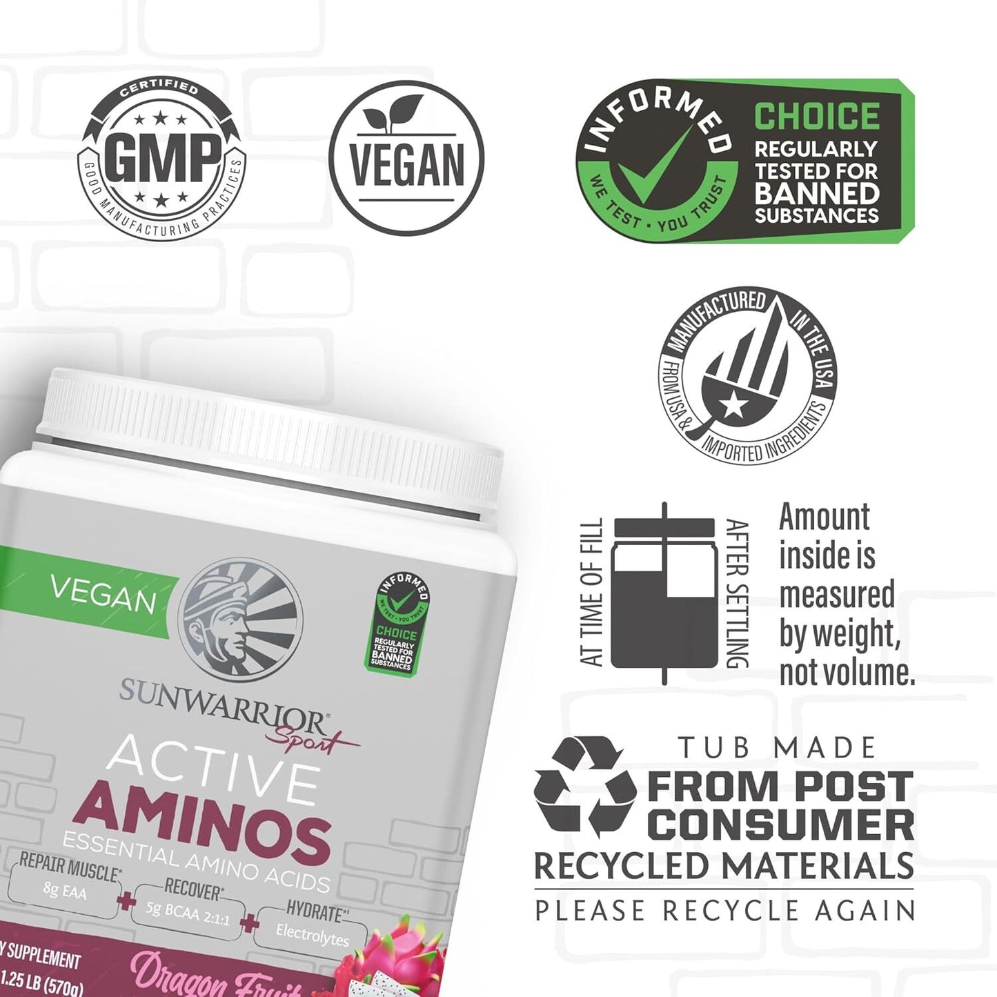 Sunwarrior Active Aminos Dragon Fruit Flavor 570g