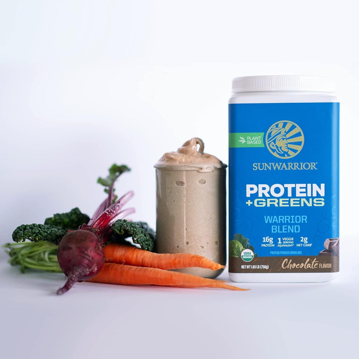 Sunwarrior Warrior Blend Protein Greens Powder  Chocolate Flavored 30 Servings