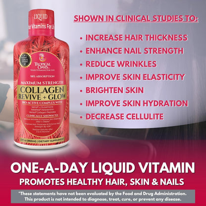 Tropical Oasis Liquid Collagen Glow, VERISOL 5000mg + Biotin, 32 Servings