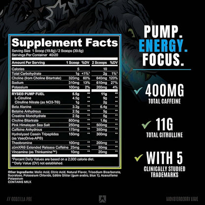 RYSE Godzilla Pre Workout 40 Servings (Monsterberry Lime) Pack of 2