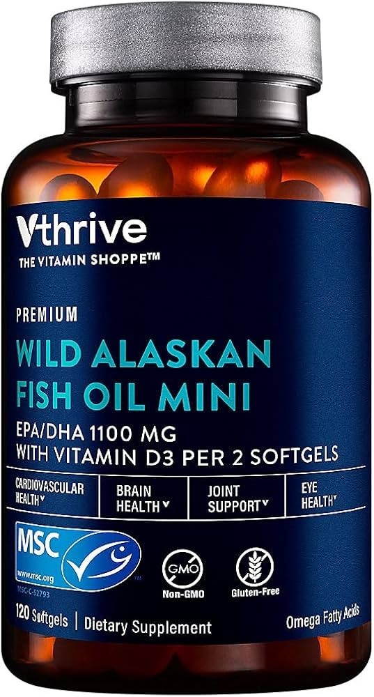 Premium Wild Alaskan Fish Oil Minis w/ VitaminD - EPA/DHA 1,100 MG -120 Softgels