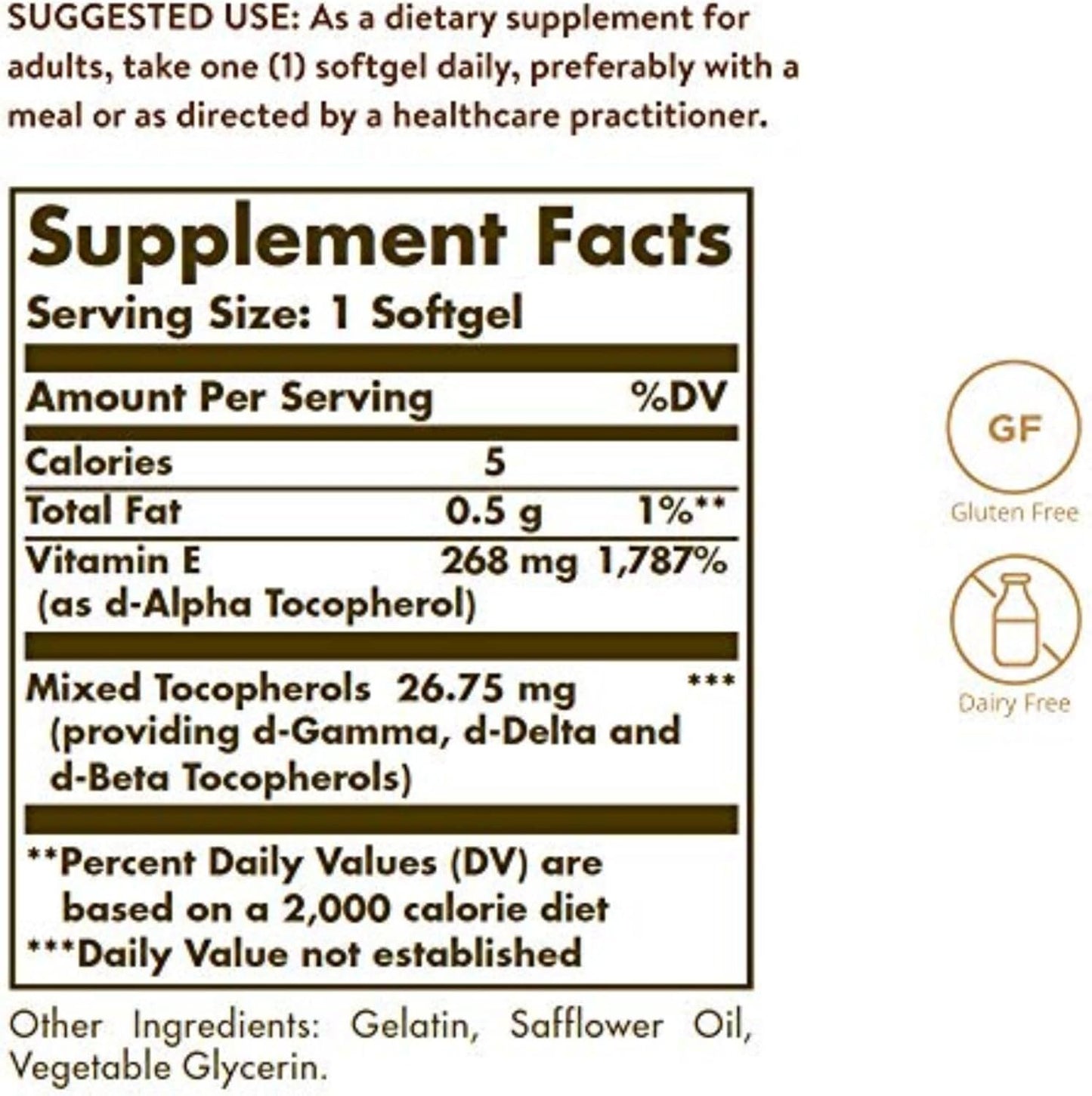 Solgar Vitamin E 268 mg ( 400 IU) Mixed 250 Softgel