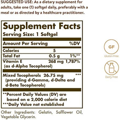Solgar Vitamin E 268 mg ( 400 IU) Mixed 250 Softgel