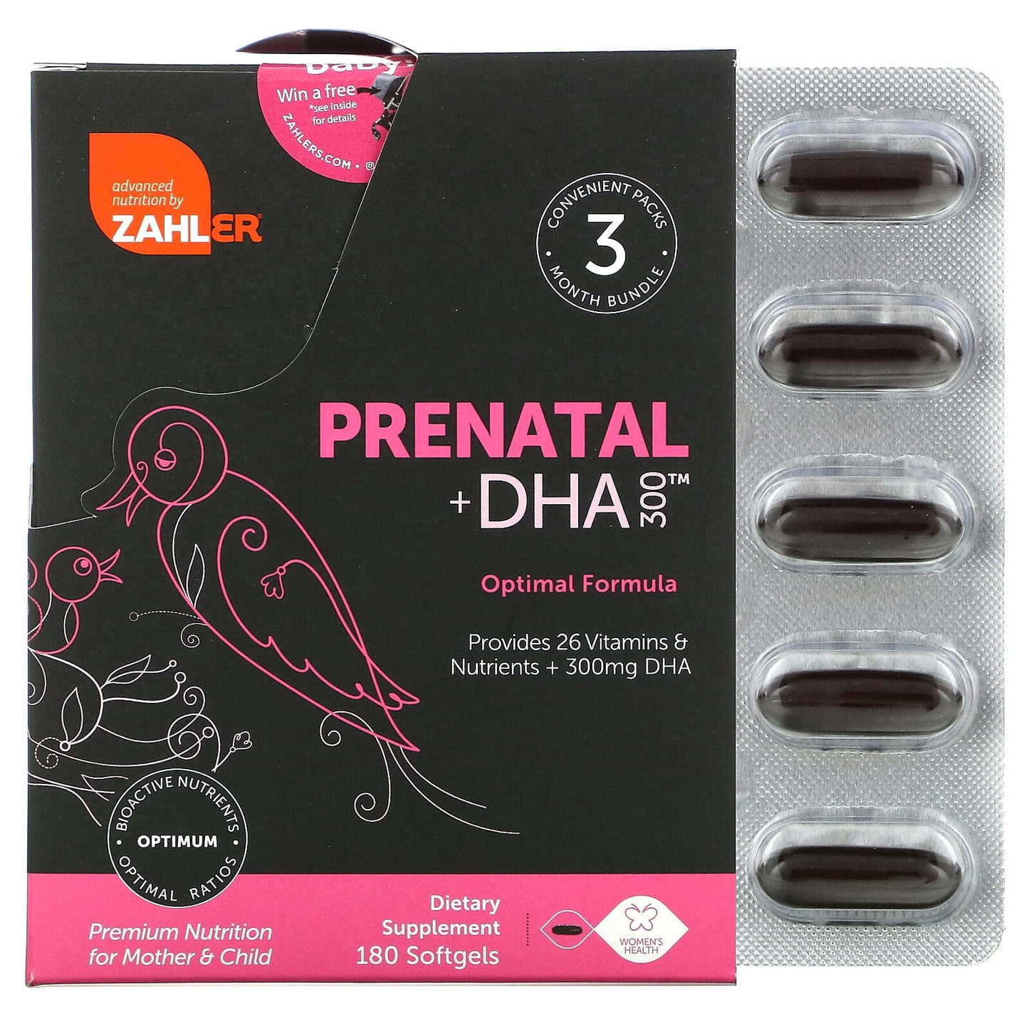 Zahler Prenatal  DHA 300 180 Softgels Gluten-Free, GMP Quality Assured, Kosher