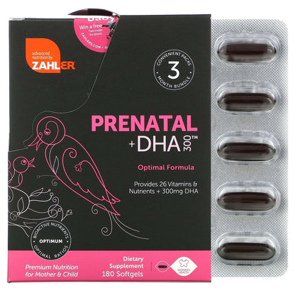 Zahler Prenatal  DHA 300 180 Softgels Gluten-Free, GMP Quality Assured, Kosher