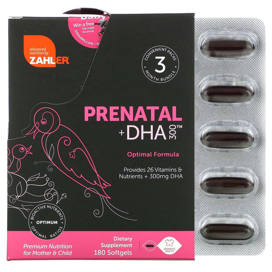 Zahler Prenatal  DHA 300 180 Softgels Gluten-Free, GMP Quality Assured, Kosher