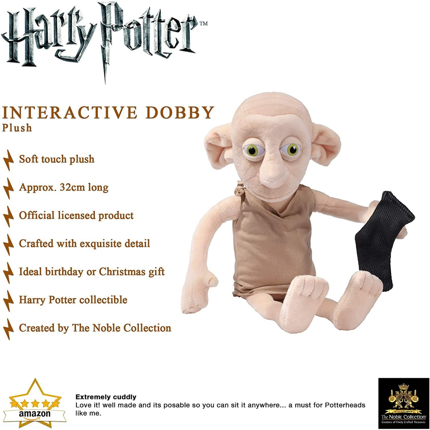 Harry Potter Dobby Electronic Interactive Plush, Includes Harry's Sock, New