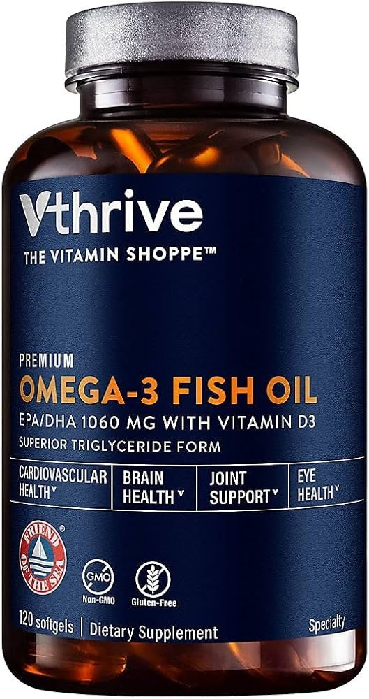 Vthrive Premium Omega-3 Fish Oil with Vitamin D3 - 1,060 EPA/DHA (120 Softgels)