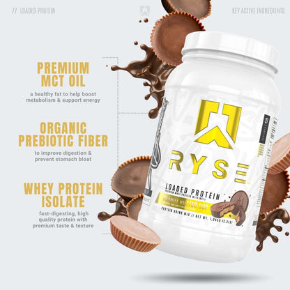 RYSE Loaded Premium Whey Protein Powder with MCTs - Peanut Butter Cup 2.3 lbs