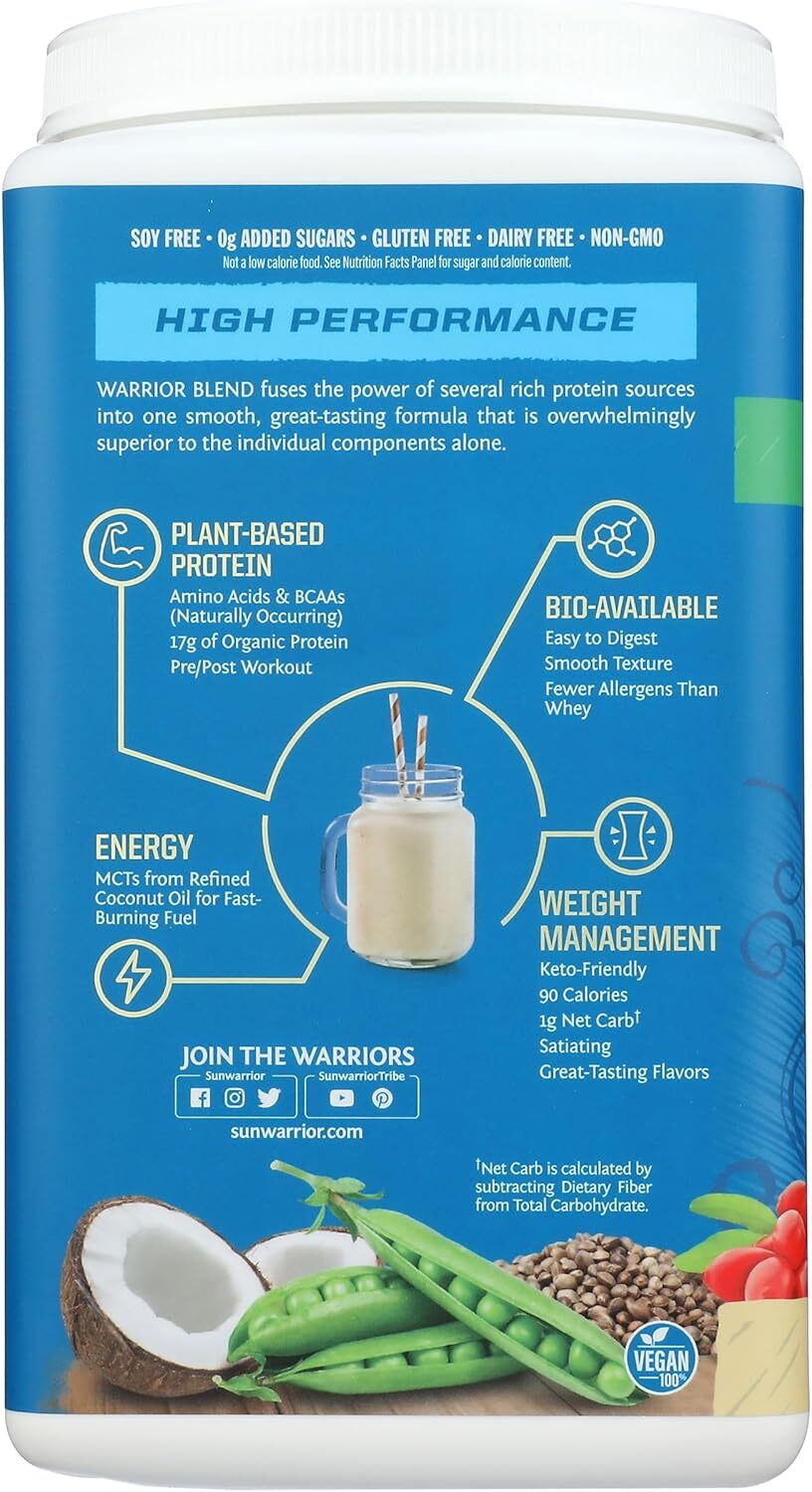 Sunwarrior Warrior Protein Powder 1.65 lbs Organic Vegan w/ BCAAs Vanilla Flavor