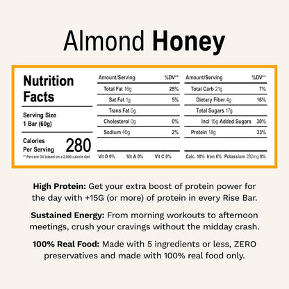 Rise Bar Rise Protein Bar Almond Honey 12 bars - Pack of 2