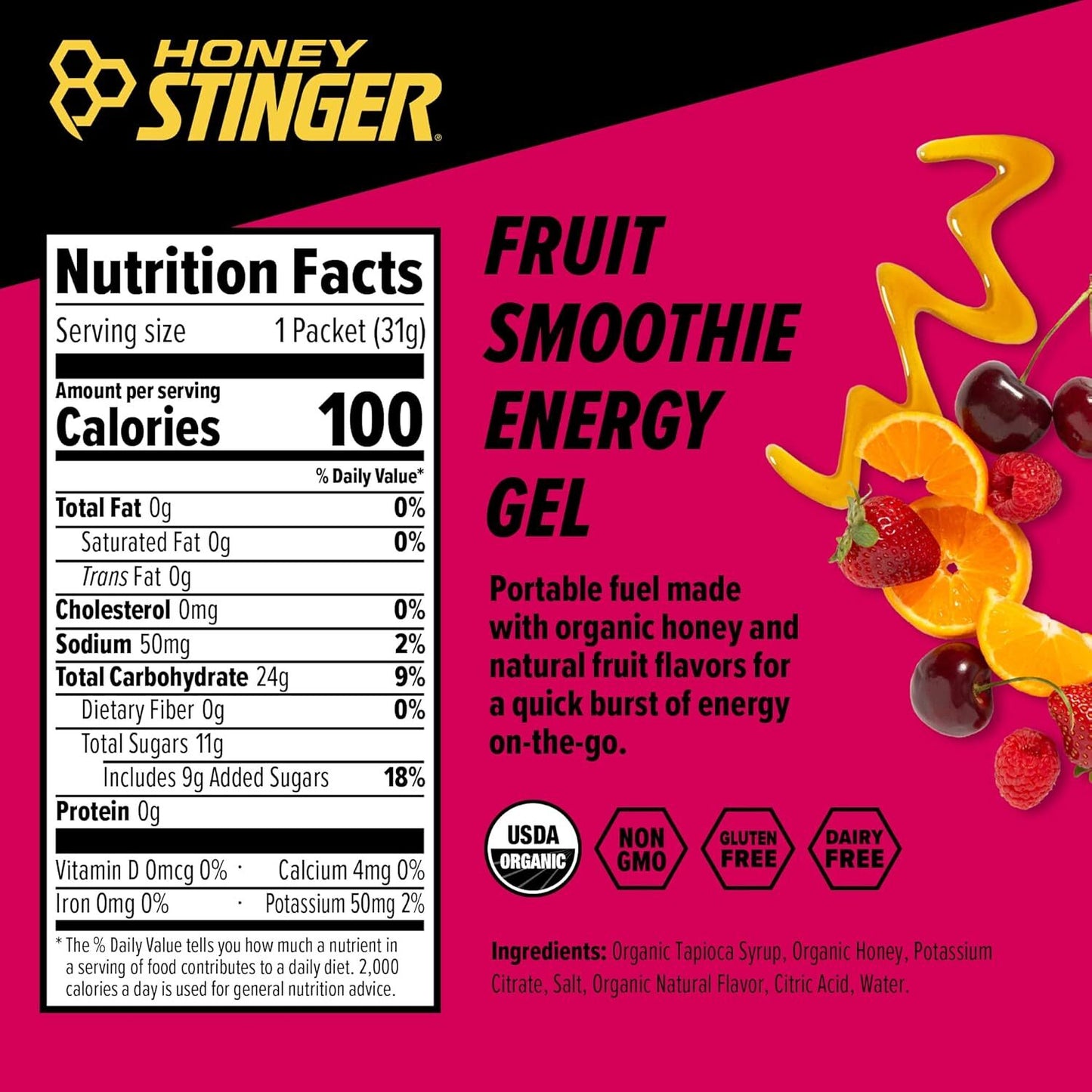 Honey Stinger Organic Energy Gel 24 Pack Fruit Smoothie
