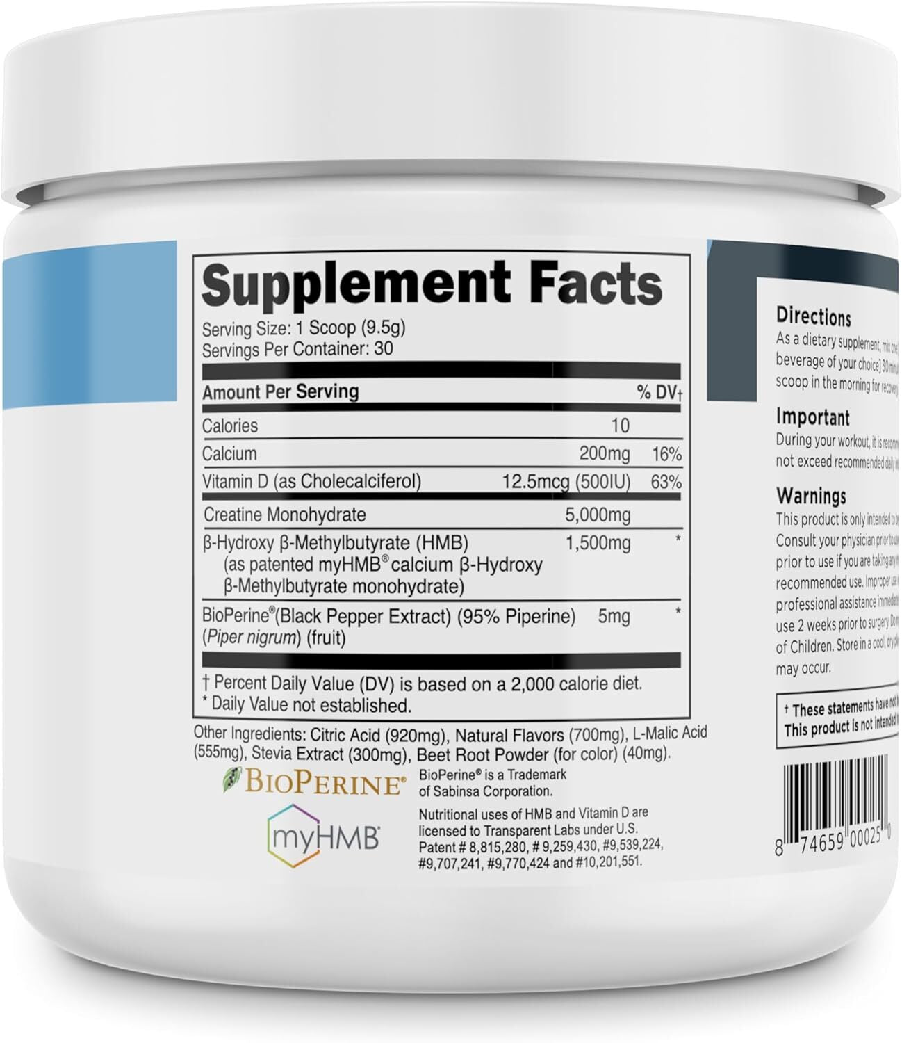 Transparent Labs Creatine Monohydrate HMB Powder - Strawberry Lemonade
