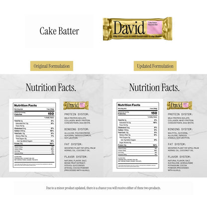 David Protein Bar Cake Batter Pack of 12 Protein Bars | 28g of Protein | 150 ...