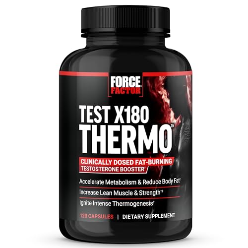 FORCE FACTOR Test X180 Thermo Testosterone Supplement and Fat Burner for Men to Accelerate Metabolism, Reduce Body Fat, Build Lean Muscle, and Increase Thermogenesis, 120 Capsules