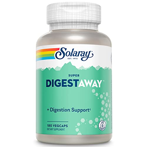 SOLARAY Super Digestaway Digestive Enzymes - Pancreatin, Papain, Ginger, Pepsin, Betaine HCl, Aloe Vera, and More - Digestion & Nutrient Absorption Support - Lab Verified - 180 VegCaps