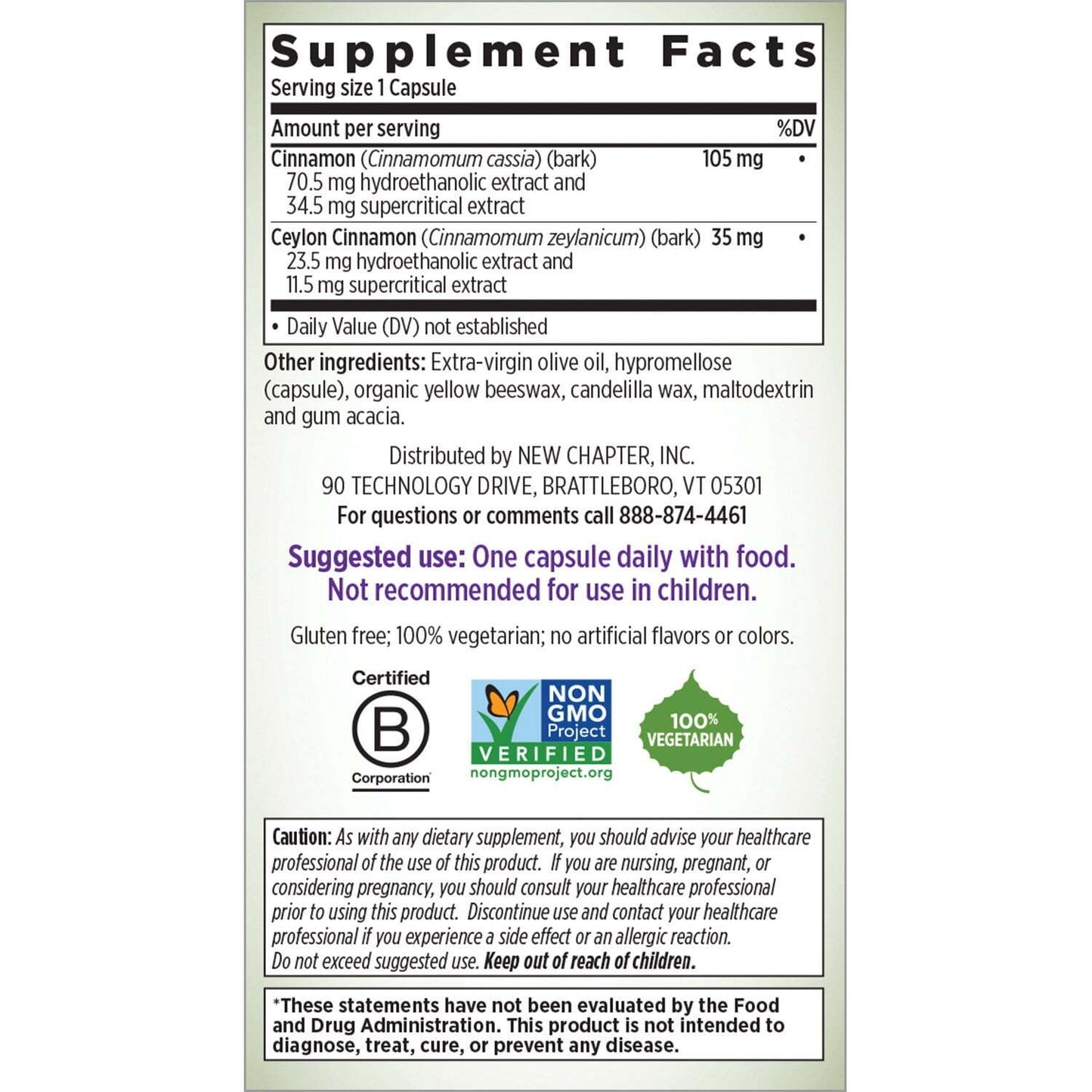 New Chapter Cinnamon Supplement Force - 30 Veg Capsules EXP 01/2026 New