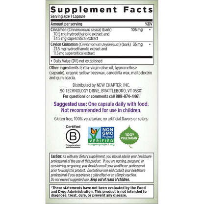 New Chapter Cinnamon Supplement Force - 30 Veg Capsules EXP 01/2026 New