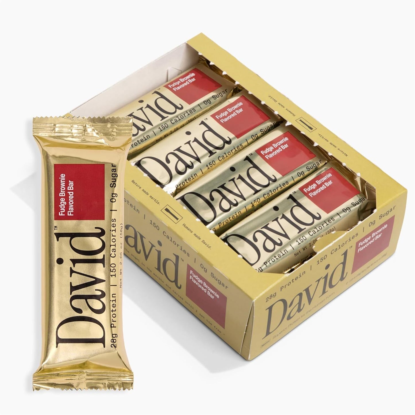 David Protein Bar, Fudge Brownie, Pack of 12 Protein Bars | 28g of Protein