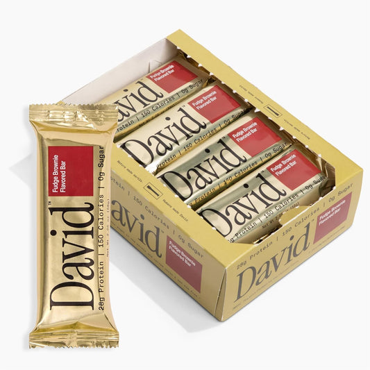 David Protein Bar, Fudge Brownie, Pack of 12 Protein Bars | 28g of Protein